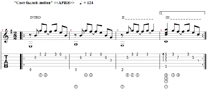 Light former love (ARIA) - arranged for guitar