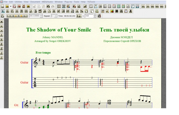 THE SHADOW OF YOUR SMILE by Mandel for 6-string guitar