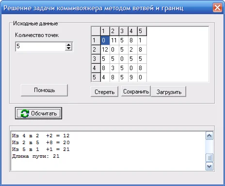 Задача коммивояжера. Метод ветвей и границ.