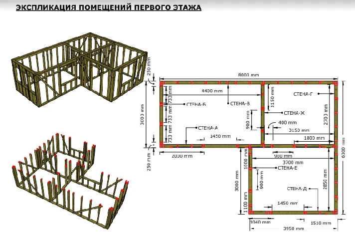 Project of a two-story frame house 8000x6000 mm