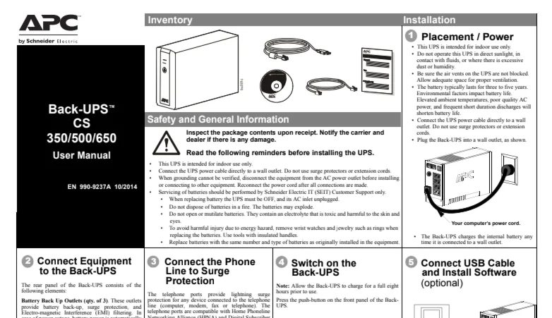 Инструкция на русском к APC Back-UPS BK500EI