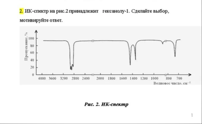 7.2 ИК-спектр на рис.2 принадлежит гексанолу-1.