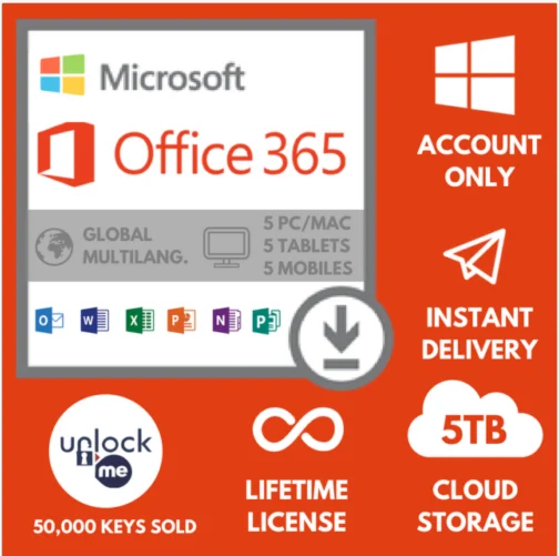 Microsoft Office 365 ProPlus Lifetime  5 PC Win Mac