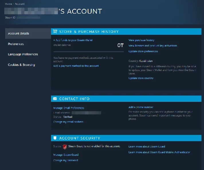 New Steam Account (Region Kazakhstan / Full access)