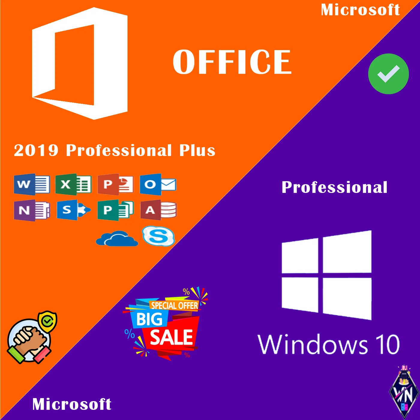 Windows 10 PRO + 2019 OFFICE PRO PLUS KEY+RandomGift