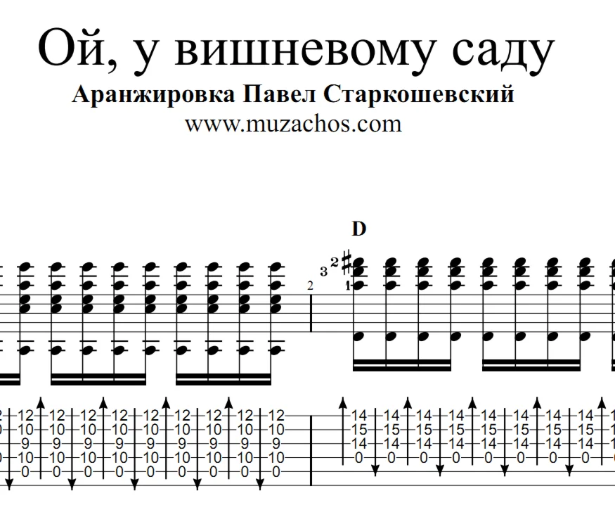 Ой, у вишнёвому саду (народная). Табы и ноты для гитары