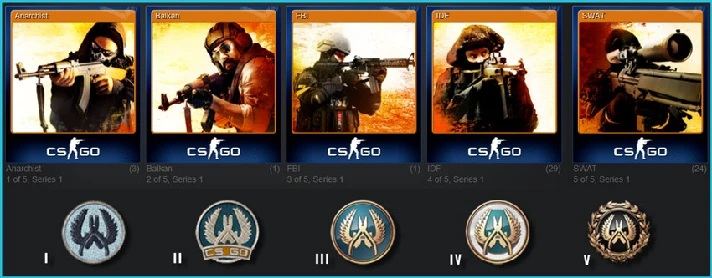 CSGO (CS2) - 5 Card sets of 5 cards (Steam Cards/Badge)