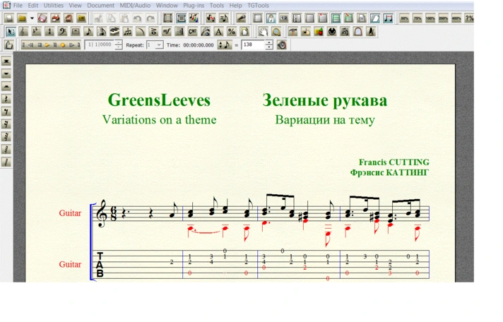 GREENSLEEVES by Francis CUTTING for 6-string guitar