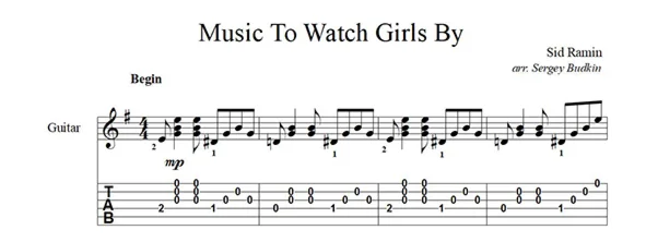 Music To Watch Girls By (Сид Рамин) для гитары