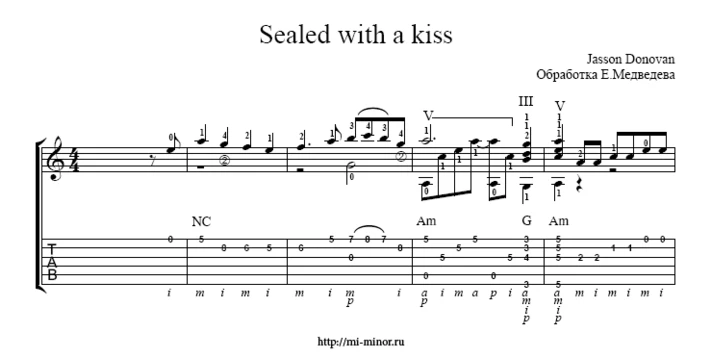 Jasson Donovan - Sealed with a kiss. Sheet tab.