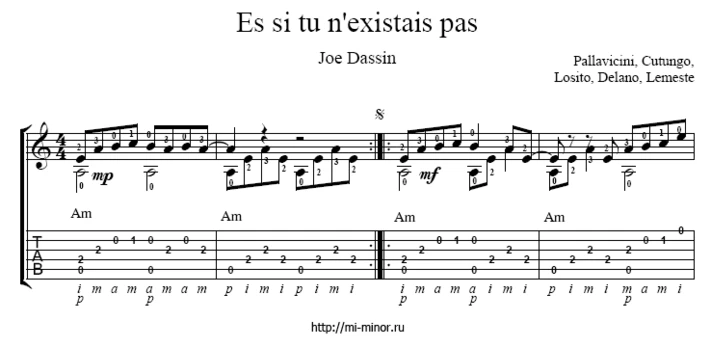 Es si tu n´existais pas (Joe Dassin). Tablature and she