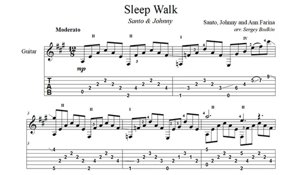 Sleep Walk (Santo &amp; Johnny) для гитары