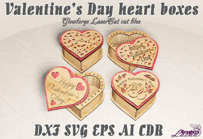 Valentine´s Day gift box laser cut files DXF SVG CDR AI