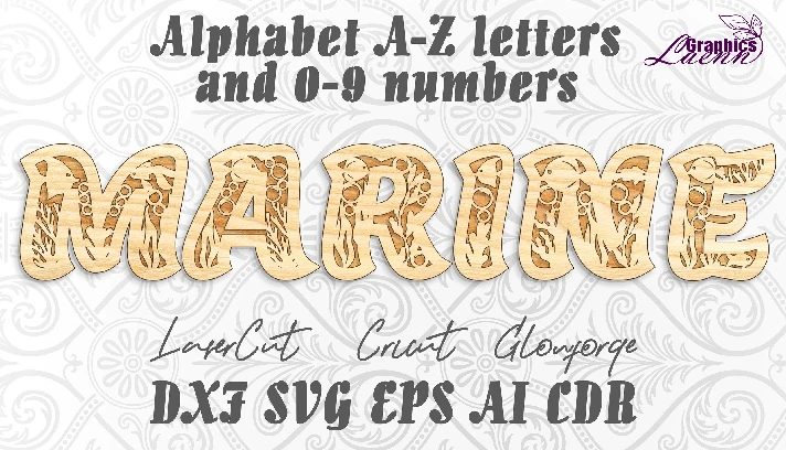 Marine alphabet a-z letters 0-9 numbers laser cut files