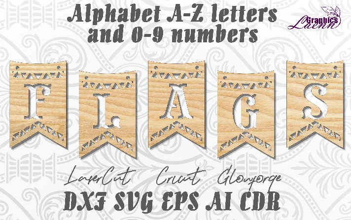 Flags alphabet a-z letters 0-9 numbers laser cut files