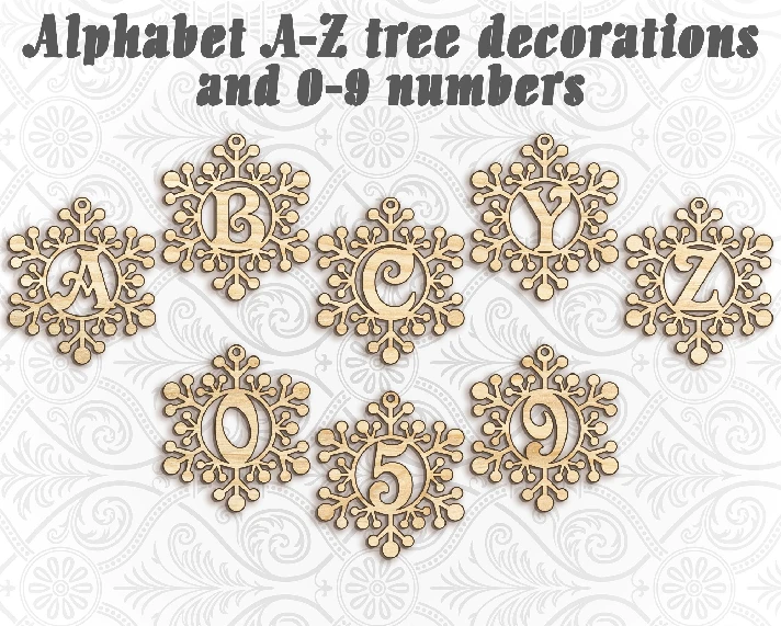 Snowflake alphabet a-z letters 0-9 numb laser cut files