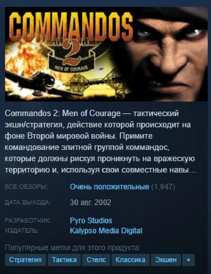 Commandos 2: Men of Courage (Region Free) + Steam 🃏