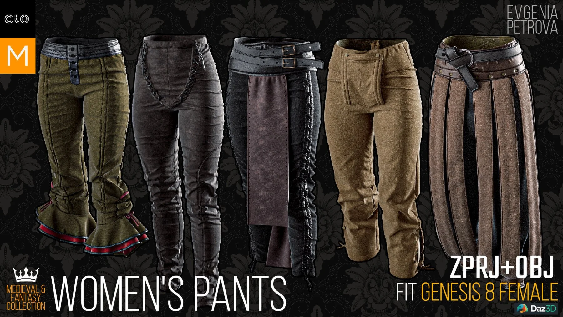 5 Pants. Clo3d, MD projects + OBJ