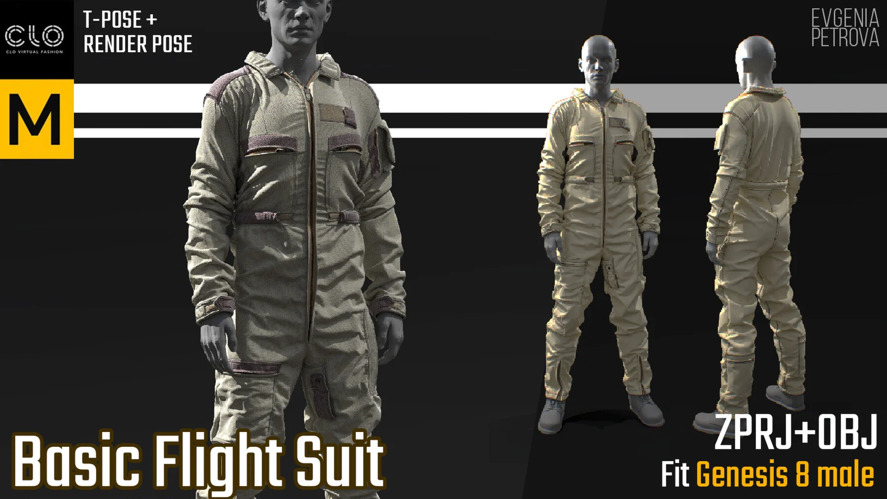 Basic Flight Suit. MD, Clo3d project + OBJ + render pro