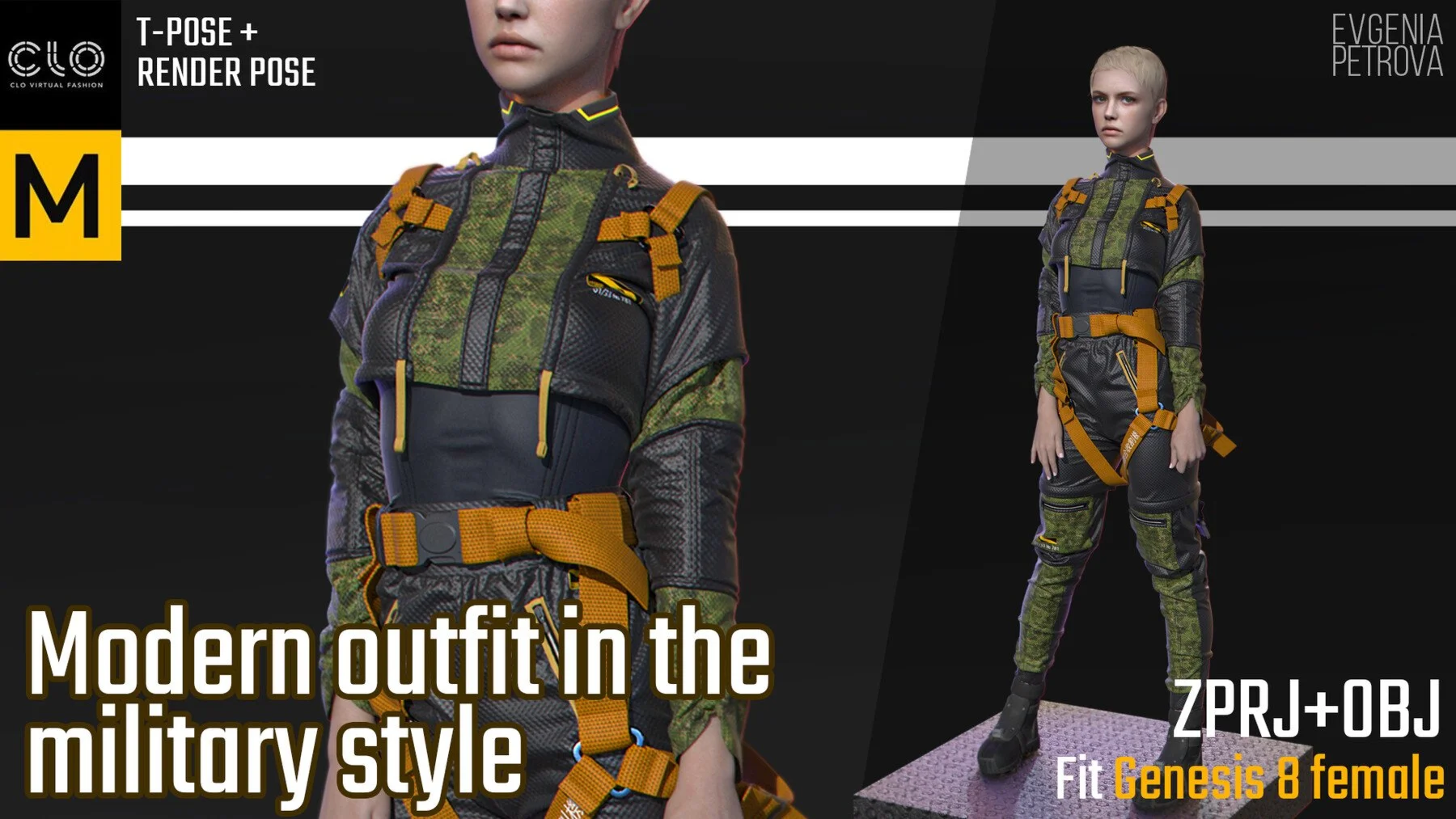 Modern outfit in the military style. Clo3d MD projects