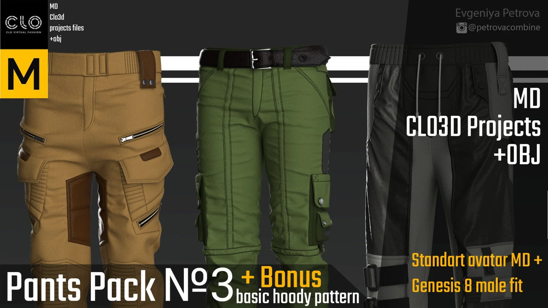 Pants pack № 3 + Bonus. Marvelous Designer, Clo3d proje