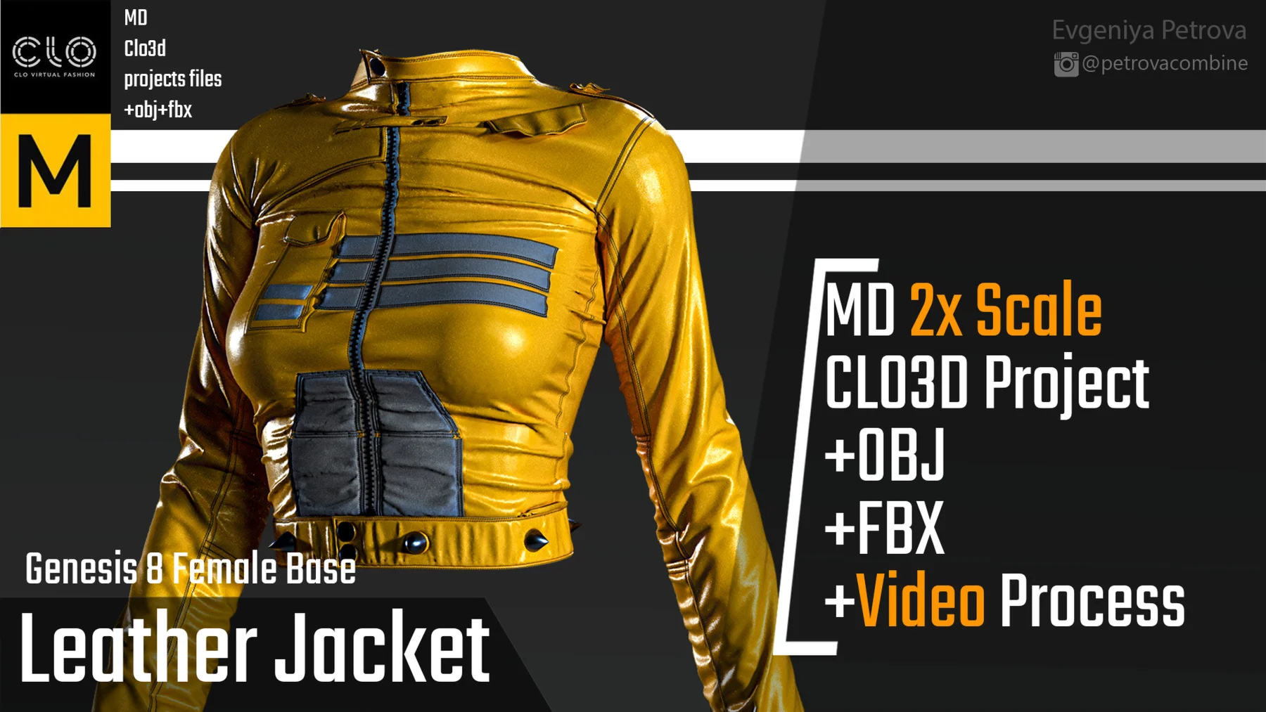 Female Leather Jacket. Clo3d, Marvelous Designer