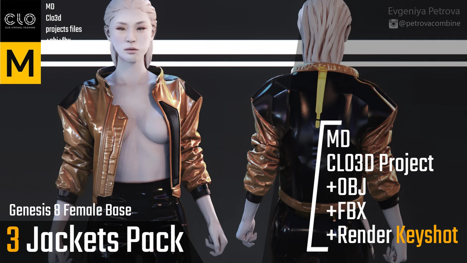 Clo3d, Marvelous Designer Project. 3 Jackets pack.