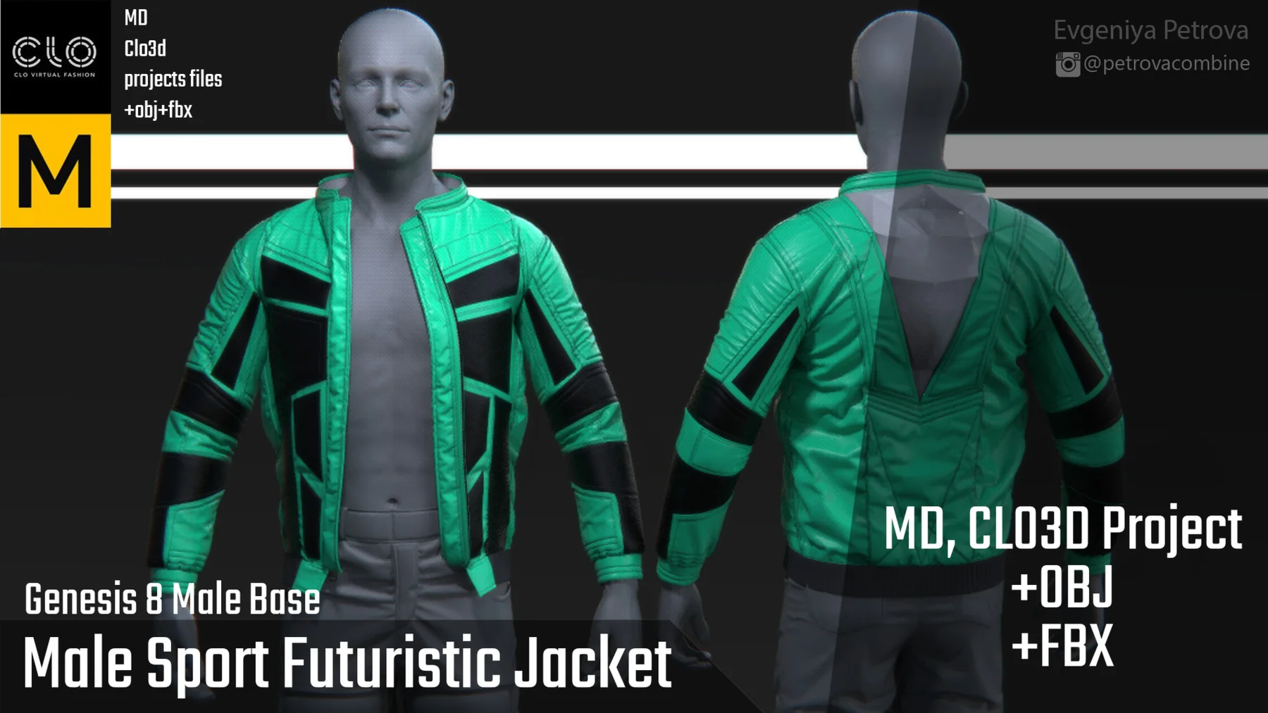 Male Sport Futuristic Jacket. Marvelous Designer,Clo3d