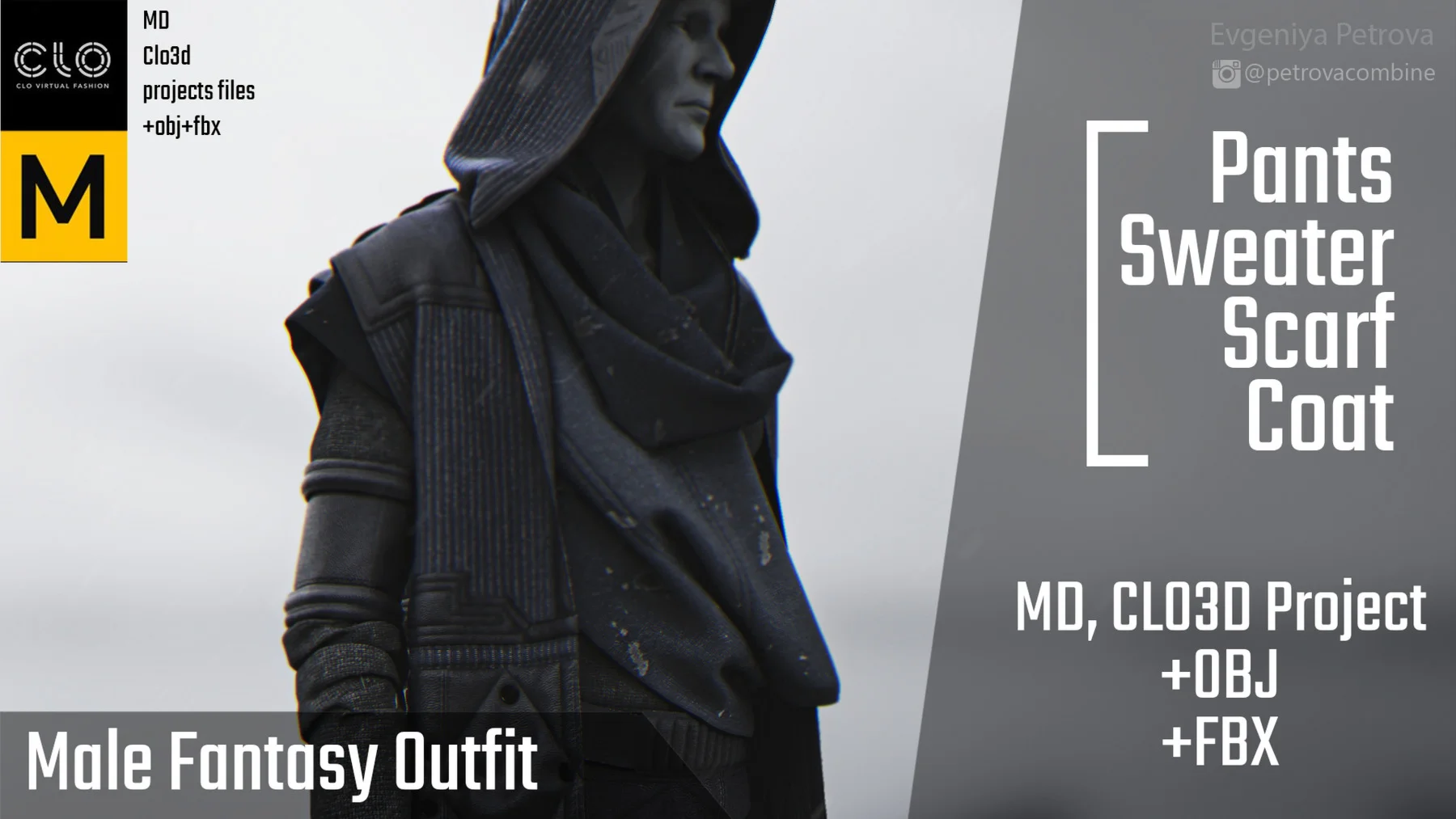 Marvelous Designer, Clo3d project+OBJ+FBX. Male fantasy