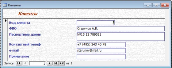 База данных Гостиница Access