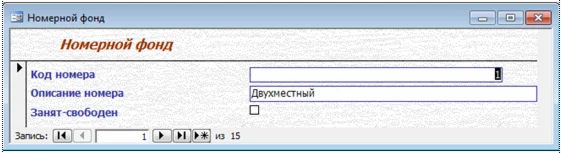 База данных Гостиница Access