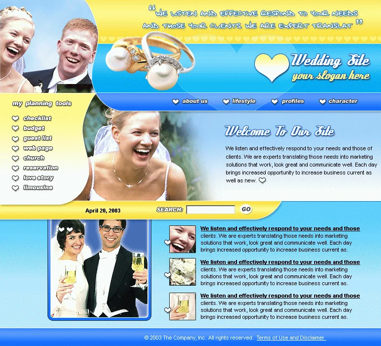 Шаблон для сайта о свадьбах или для свадебных компаний (TMagicalMoments)