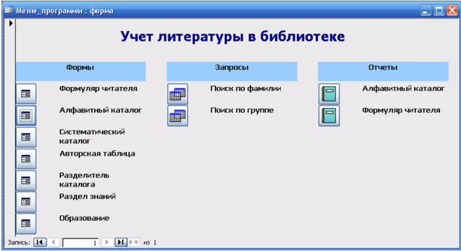 База данных Учет литературы в библиотеке Access