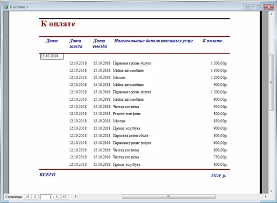 База данных Гостиница Access
