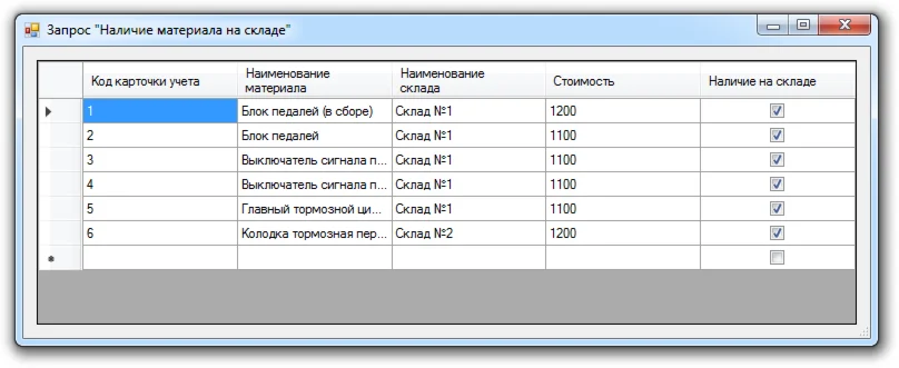 База данных Учет деталей C#