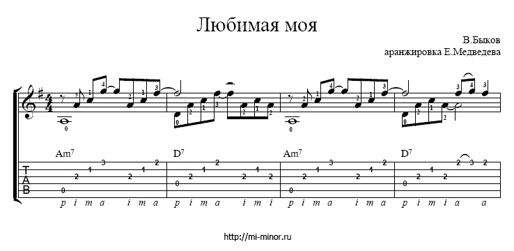 Любимая моя (В.Быков) - Табулатура и ноты для гитары