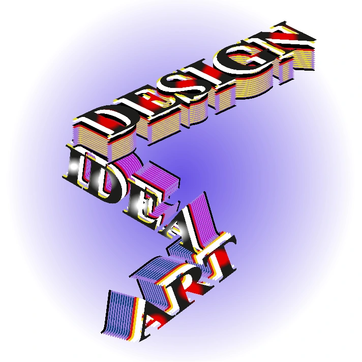 3D text "DESIGN IDEA ART" in isometry.