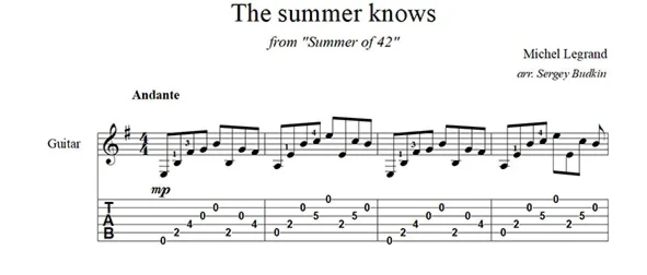 The summer knows (Мишель Легран) для гитары