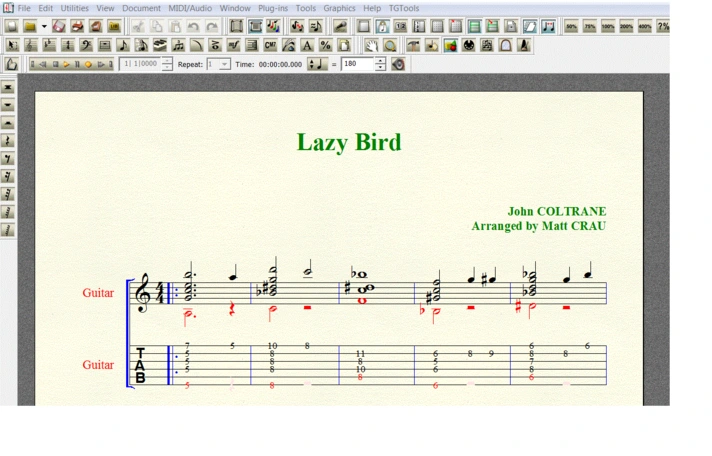 LAZY BIRD by John COLTRANE for 6-string guitar