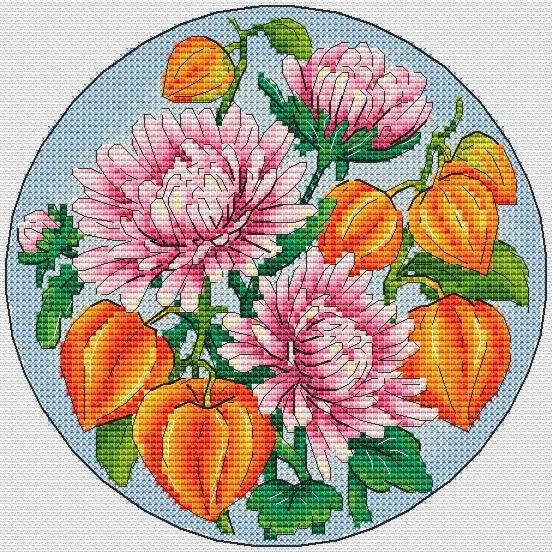 Эксклюзив. схема для вышивки крестом Хризант и физалис