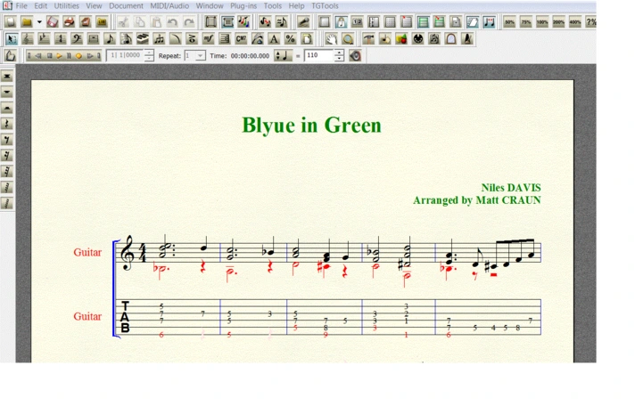 BLUE IN GREEN by Miles DAVIS for 6-string guitar