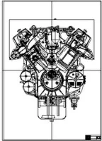 Поперечный разрез двигателя. Угол развала блока 75 градусов. Dцил=130мм, S=140 мм