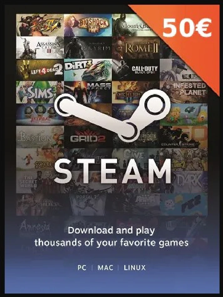 ✅ Steam Wallet Gift Card - €50 EUR (EU Region)  💳 0 %