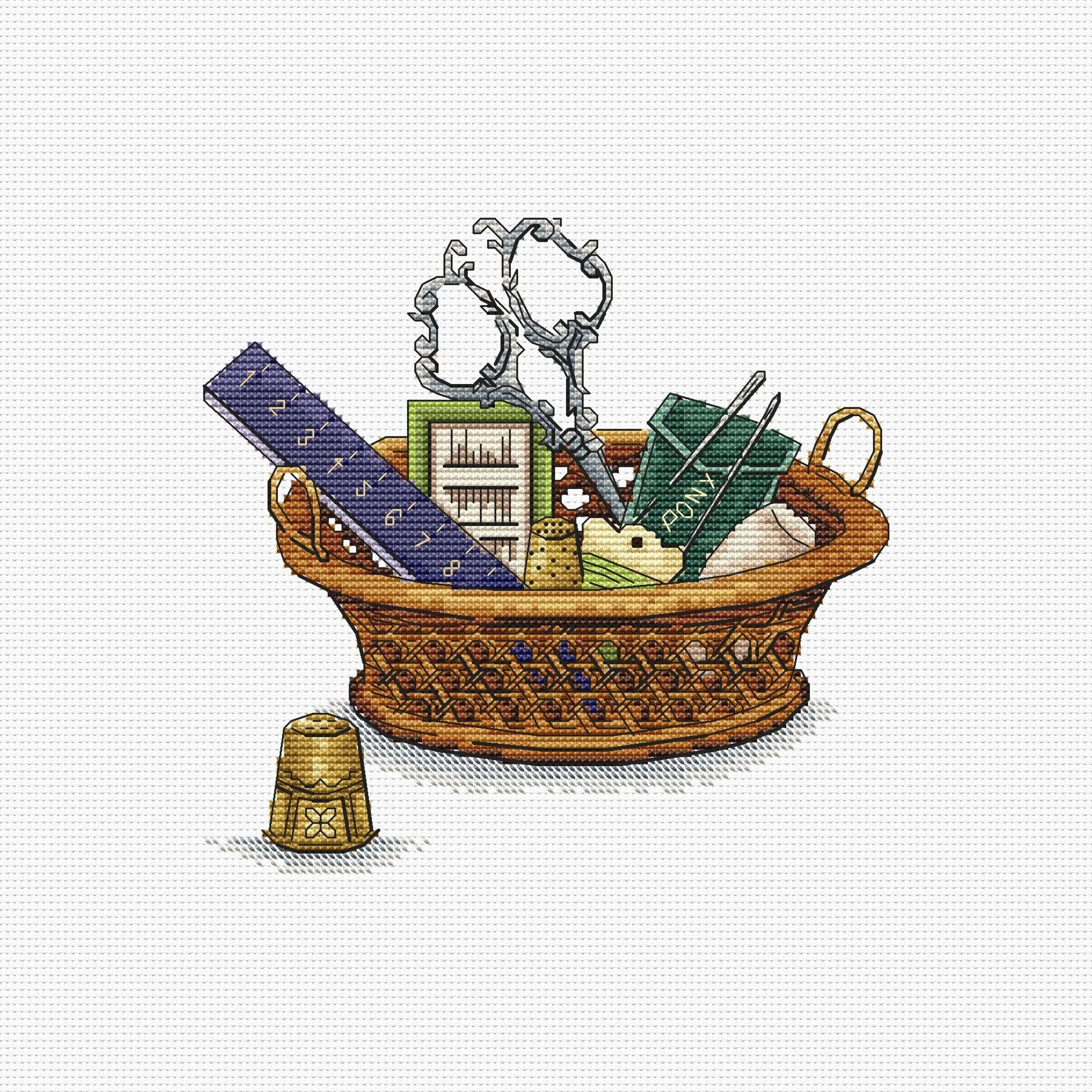 Эксклюзив. схема для вышивки крестом Корзина рукодельни