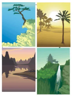 Красивые пейзажи и ландшафты Азии (99 клипартов)