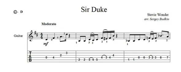 Sir Duke (Стиви Уандер) для гитары
