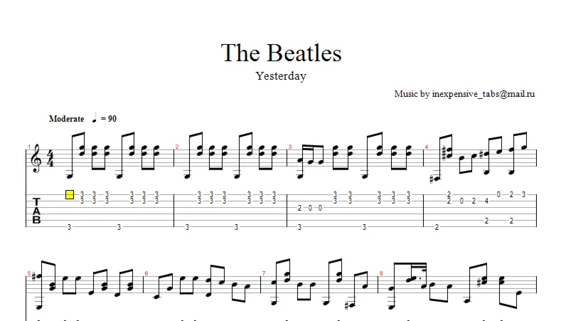 Yesterday (The Beatles) ноты, табы.