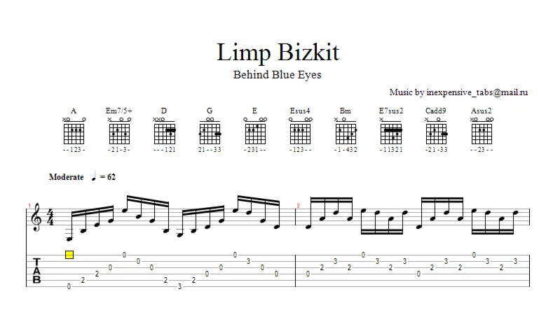 Behind Blue Eyes (Limp Bizkit ) ноты, табы.