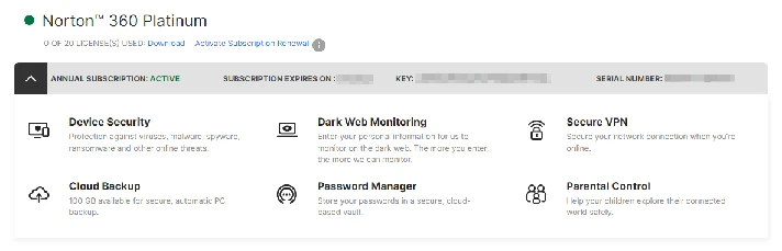 Norton 360 Platinum 20 devices / to April 05,2026