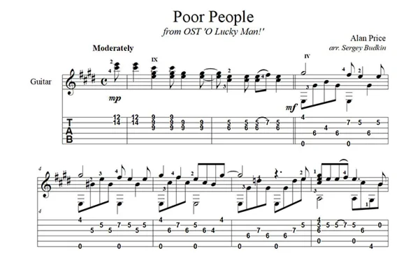Poor People - Алан Прайс для гитары
